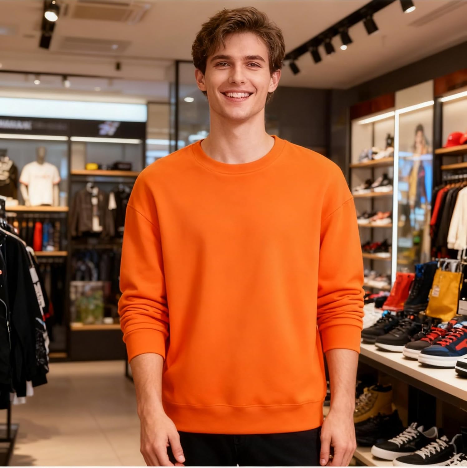 Unisex Crewneck Sweatshirt in Orange Color, Single Pack L Size, Medium Weight Fabric with a Soft Hand Feel, Designed for Everyday Relaxation and Comfortable Casual Wear for All
