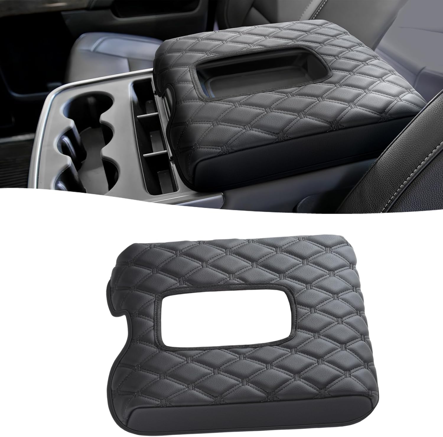 GIANT PANDA Custom Center Console Cover Fit 2014-2018 Chevy Silverado&GMC Sierra 1500 2500 3500 with 40/20/40 Jump Seat,Leather Armrest Console Cover - Full Protection - Black