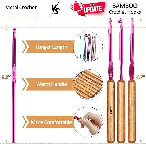 Miniatura 2 de Coopay Juego de 9 ganchos de ganchillo de madera de 0.079 pulgadas (B)-0.315 pulgadas (J), agarre ergonómico para manos artríticas, agujas de