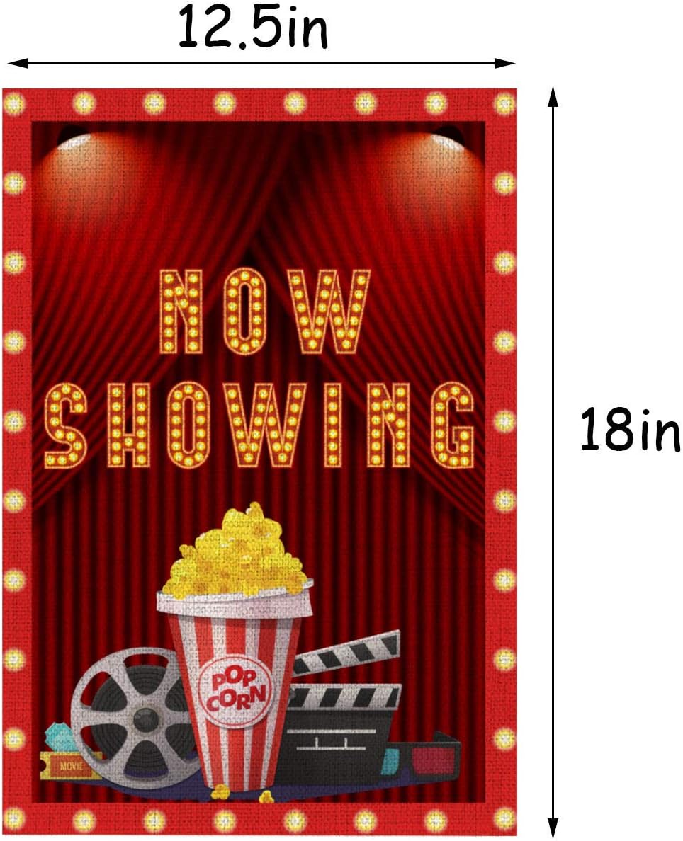 Sunwer Movie Night Garden Flag 12.5×18 Vertical Double Sized Now Showing Yard Sign Hollywood Movie Theme Birthday Party Decoration Outdoor Welcome Sign image 2