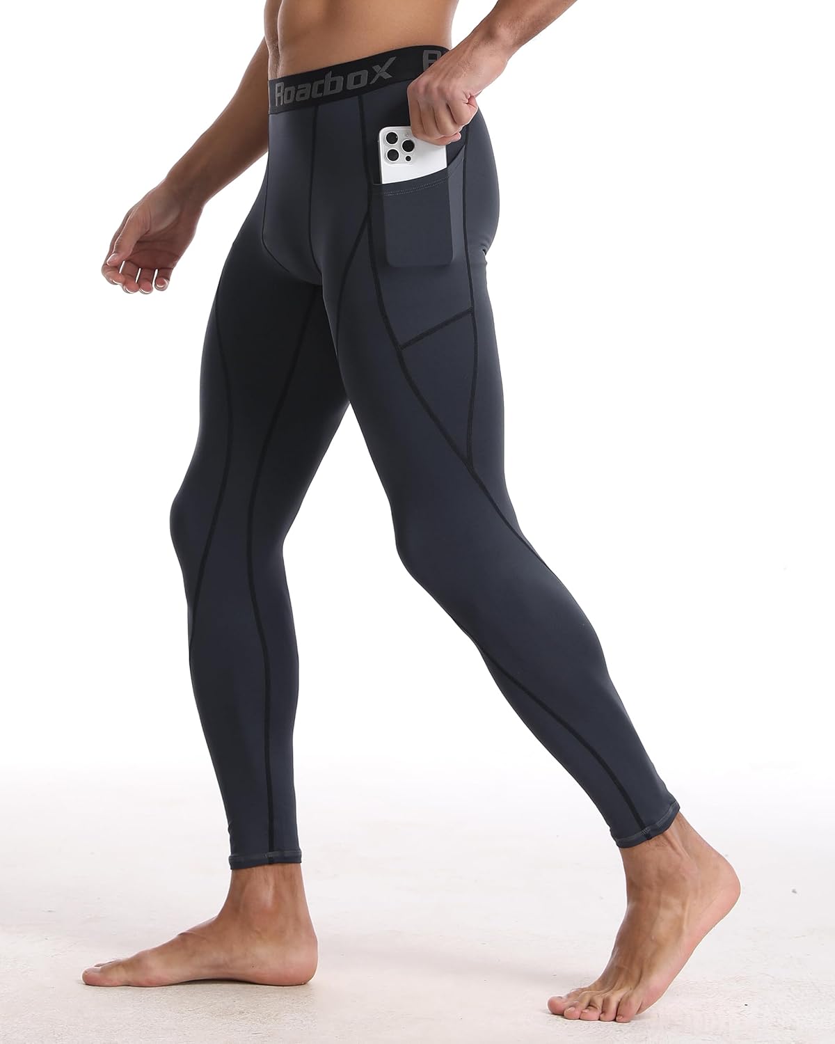 Roadbox 2 Pack Men's Compression Pants, Quick Dry Running Tights Leggings with Pockets, Athletic Base Layer for Workout Gym - Image 4