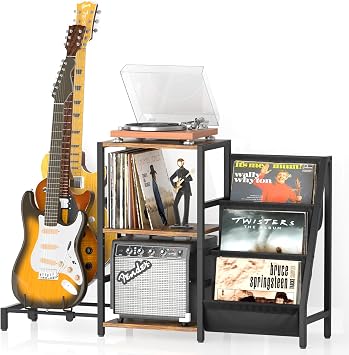 Record Player Stand and Guitar Stand,Vinyl Record Storage with Guitar Rack