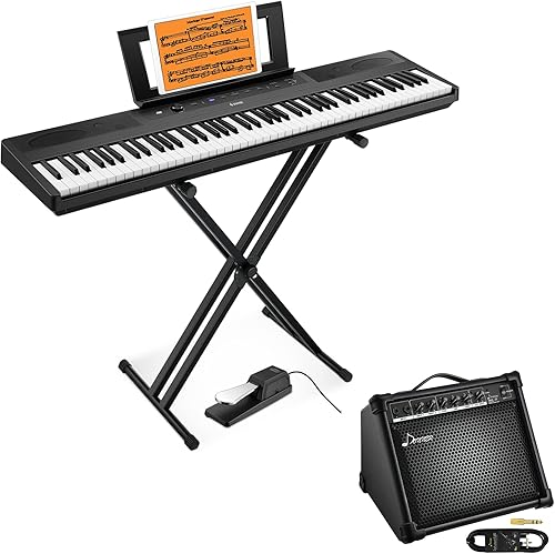 Donner DEP-45 Piano digital ultrafino con pedal y soporte + amplificador de teclado DKA-20