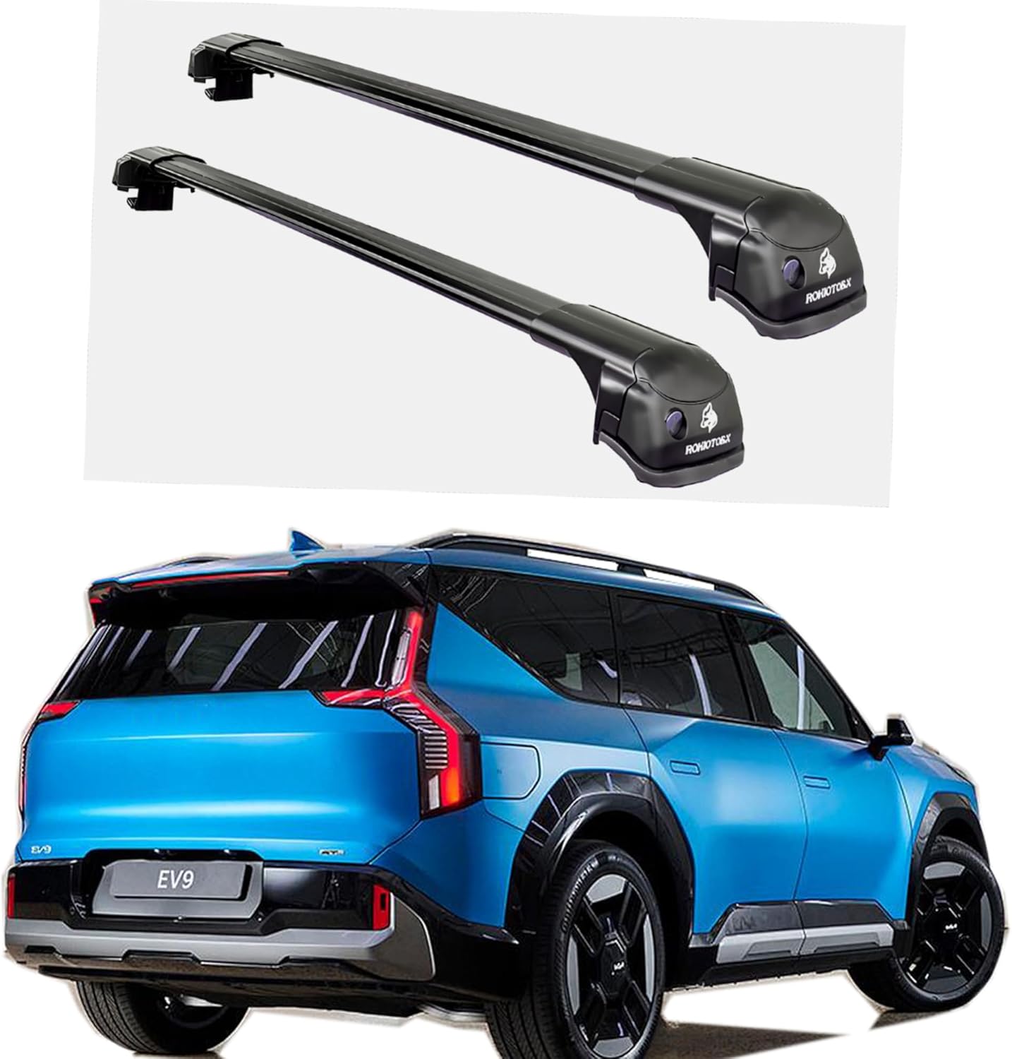 Roof Rack Crossbars - Fit 2024-2026 EV9 Raised Side Rail - w/o Power Sunroof - 220LBs Load Bars - Metal Locking Caps- Easy Install & Adjusting - Wind Noise Reduction Strips (Opt) - Black Cobra