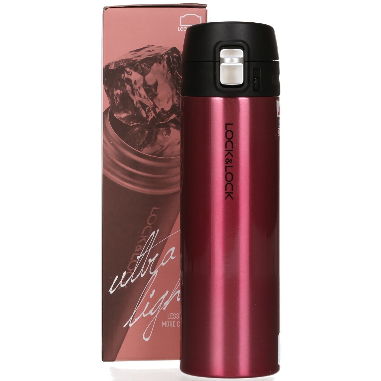 Lock & Lock One Touch Cup - Borraccia Isotermica con Chiusura Ermetica - Bottiglia Termica in Acciaio Inox Doppio Strato, No BPA, 500ml, Rosso Rubino
