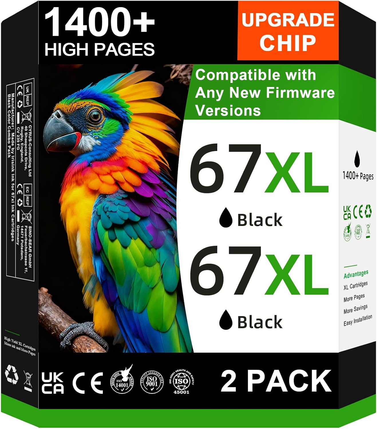 67XL Black Ink Cartridge Compatible for HP Ink 67 Black for HP 67XL Black Ink Cartridge Fit for DeskJet 2755e 2700 2700e 2855e 2800e 2827e 4155e 2734e 4100e Envy 6055e 6000 6400 6455e Printer (2 Pack)