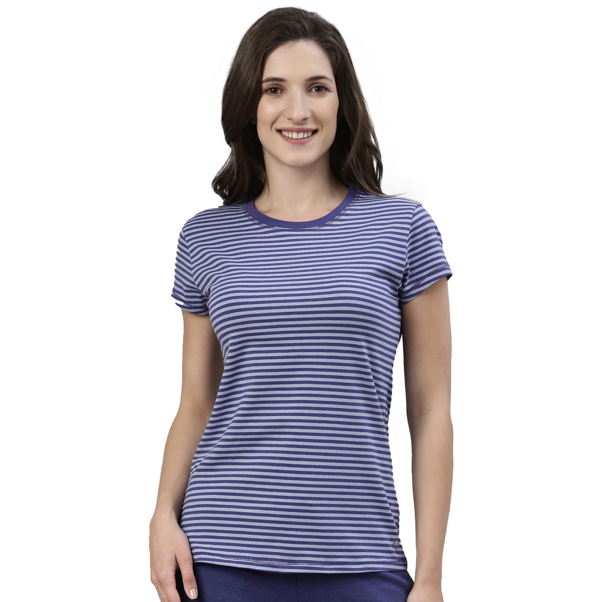 Enamor EA47 Quick Dry 4 Way Stretch Antimicrobial Relaxed Fit Short Sleeves Crew Neck Slim Fit Breathable Stretch Regular Length Cotton T-Shirt for Women