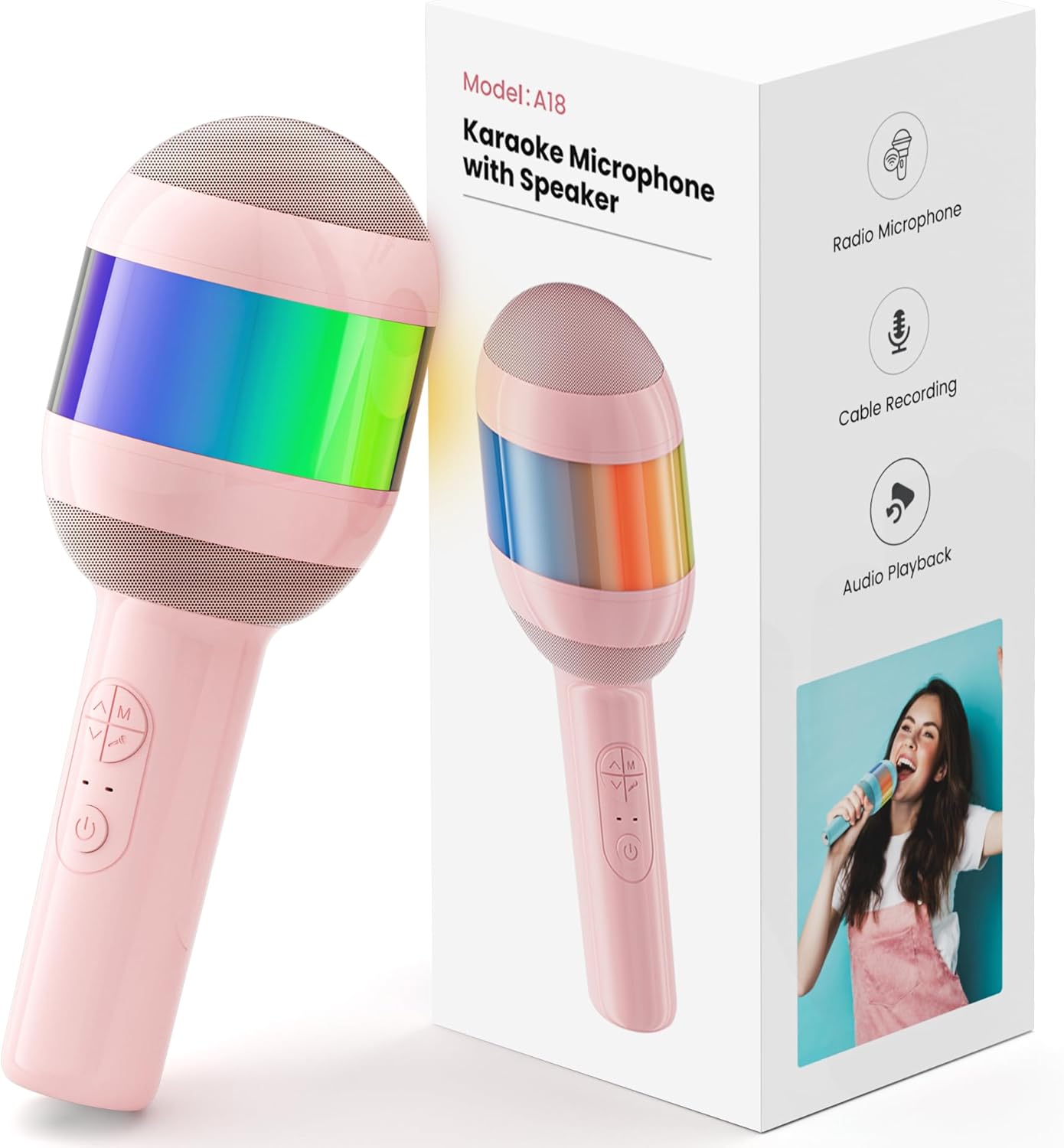 Karaoke Machine for Kids Adults, Portable Bluetooth Microphone Song Toys with LED Light, Best Chritmas Birthday Festival Party Gift for 3 4 5 6 7 8 9 10 11 12+ Year Old Girls Boys (Pink)