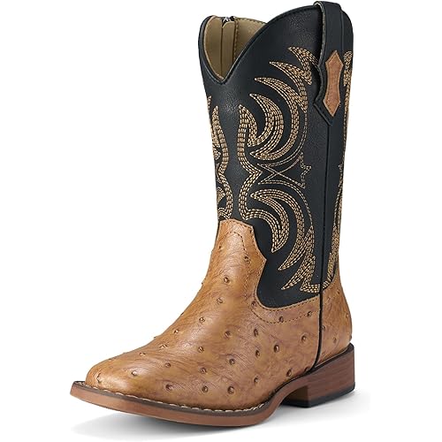 Rollda Kids Cowboy Boots Girls Cowgirl Boots Square Toe Boys Western Boots for Toddler/Little Kid/Big Kid