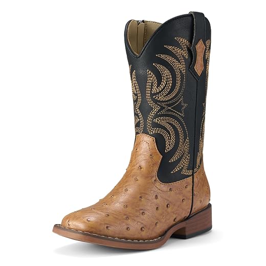 Rollda Boys Cowboy Boots, Kids Cowboy Boots with Square Toe, Girls Cowgirl Western Boots for Toddler/Little Boys/Big Kids
