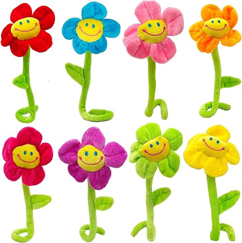 KWAGOCAR Paquete de 8 alzapaños de felpa artificial con hebilla de cortina – Linda flor de sol, cara sonriente grande con tallos de margaritas
