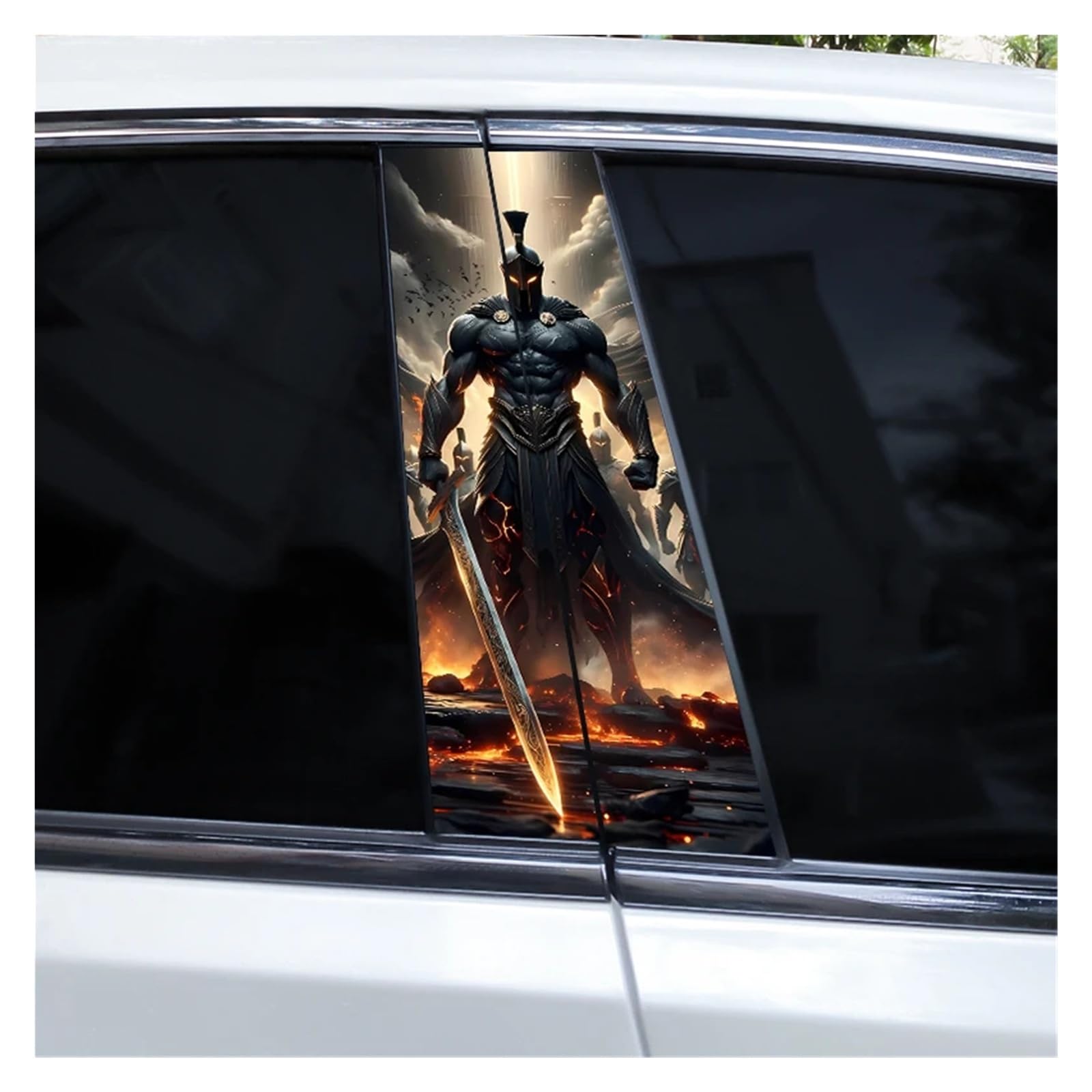 Car Side Decals 2pcs Knight Warrior Skull Car B Pillar Sticker DIY Door Modeling Center Column Decal(Style D)