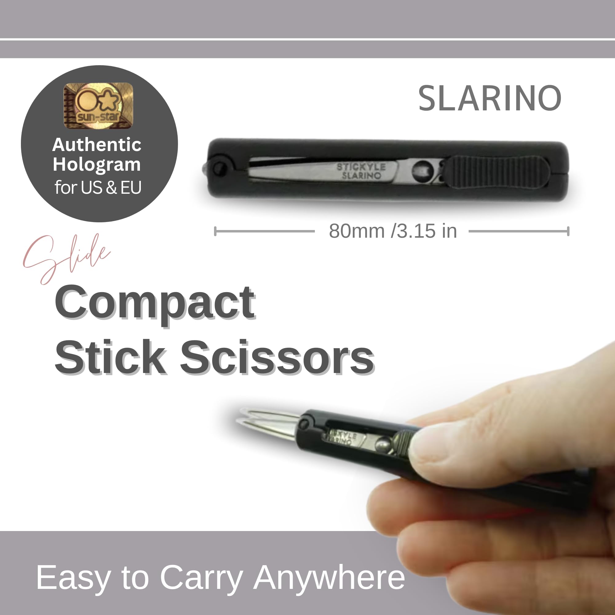 SUN-STAR Slarino Travel Ready Compact Scissors - Pocket Sized & Portable, Black S3720004 (Authentic Hologram for US and EU Only)