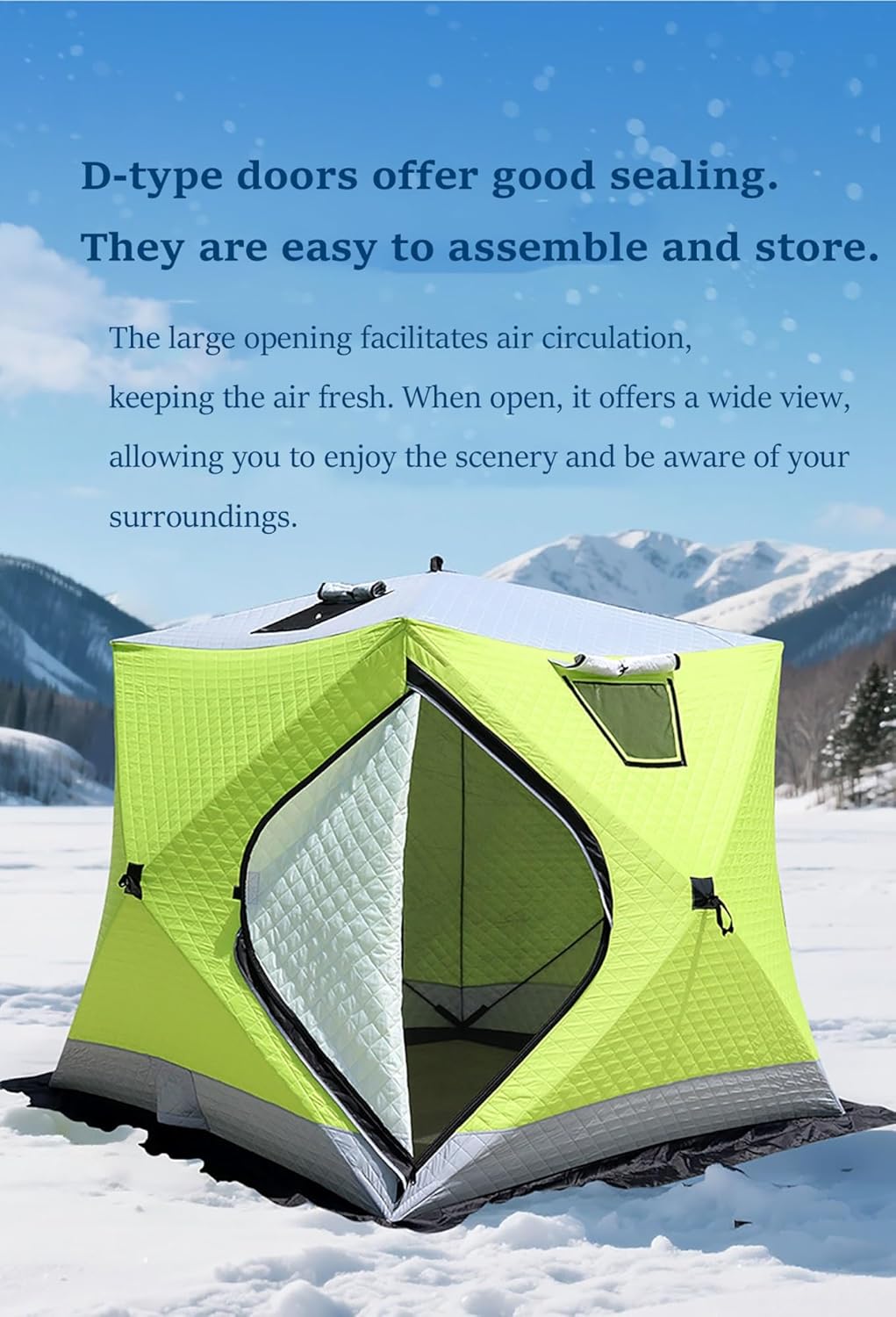 Ice Fishing Shelter, Foldable, Portable, Windproof, Waterproof, Pop-Up Hub Style House with Insulated Layer, Keep Warm in The Cold, Easy to Carry, Humanization Design