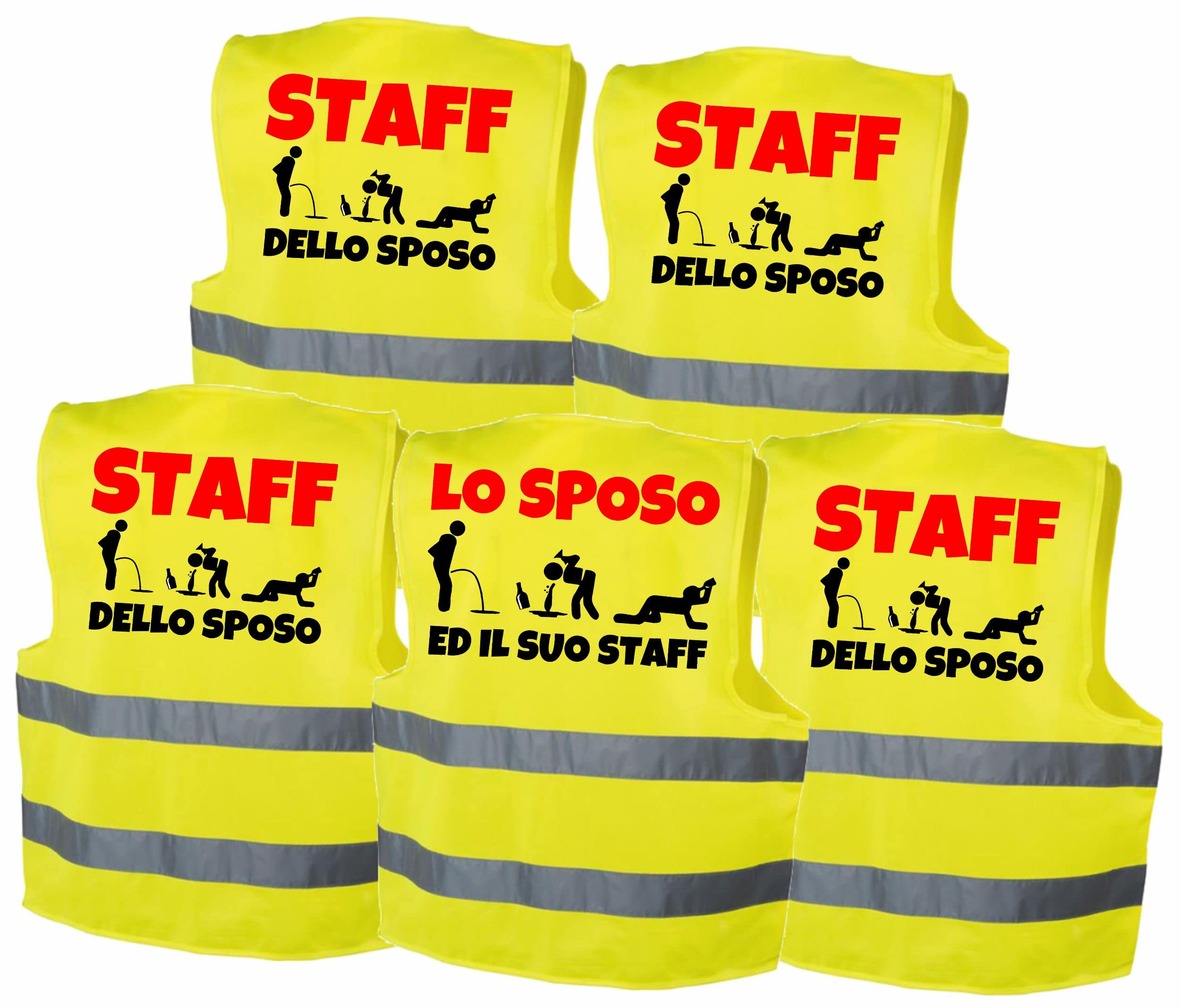 Colorfamily Pacchetto Gilet Addio al Celibato PERSONALIZZABILI: Sposo, Testimone, Complice e Staff dello Sposo – S/M, L/XL, XXL.