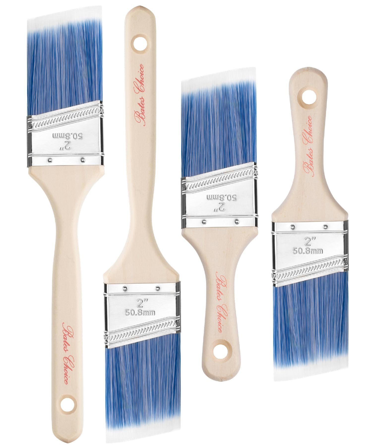 Bates- Angle Paint Brushes for Walls and Trim, 2-Inch, 4 pcs, Stubby & Long Treated Wood Handles, 2 Inch Paint Brushes