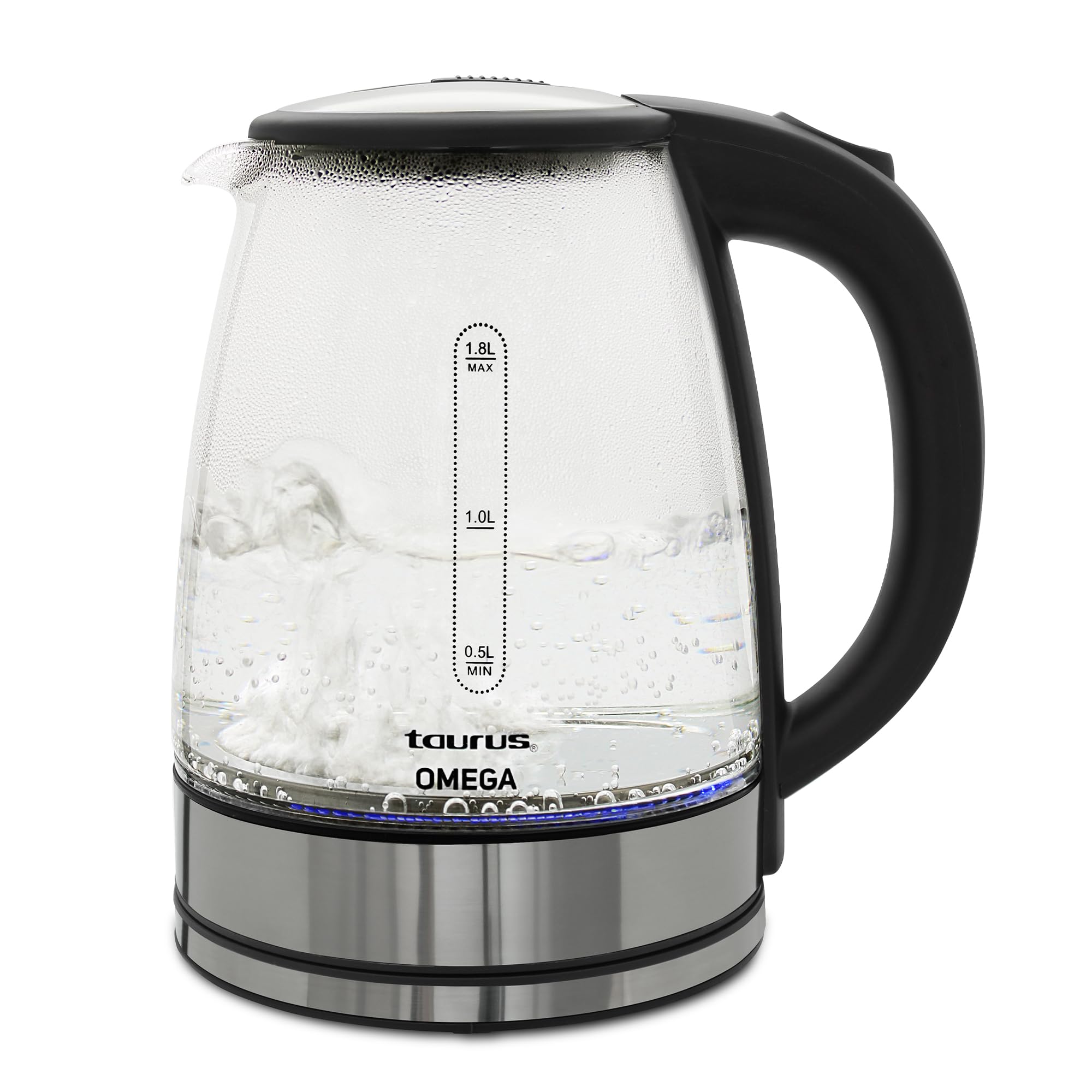 TAURUS OMEGA | Electric glass teapot with LED light | Electric kettle | Appliances | Cordless jug |1.8 liters | 65 ounces | Removable Base