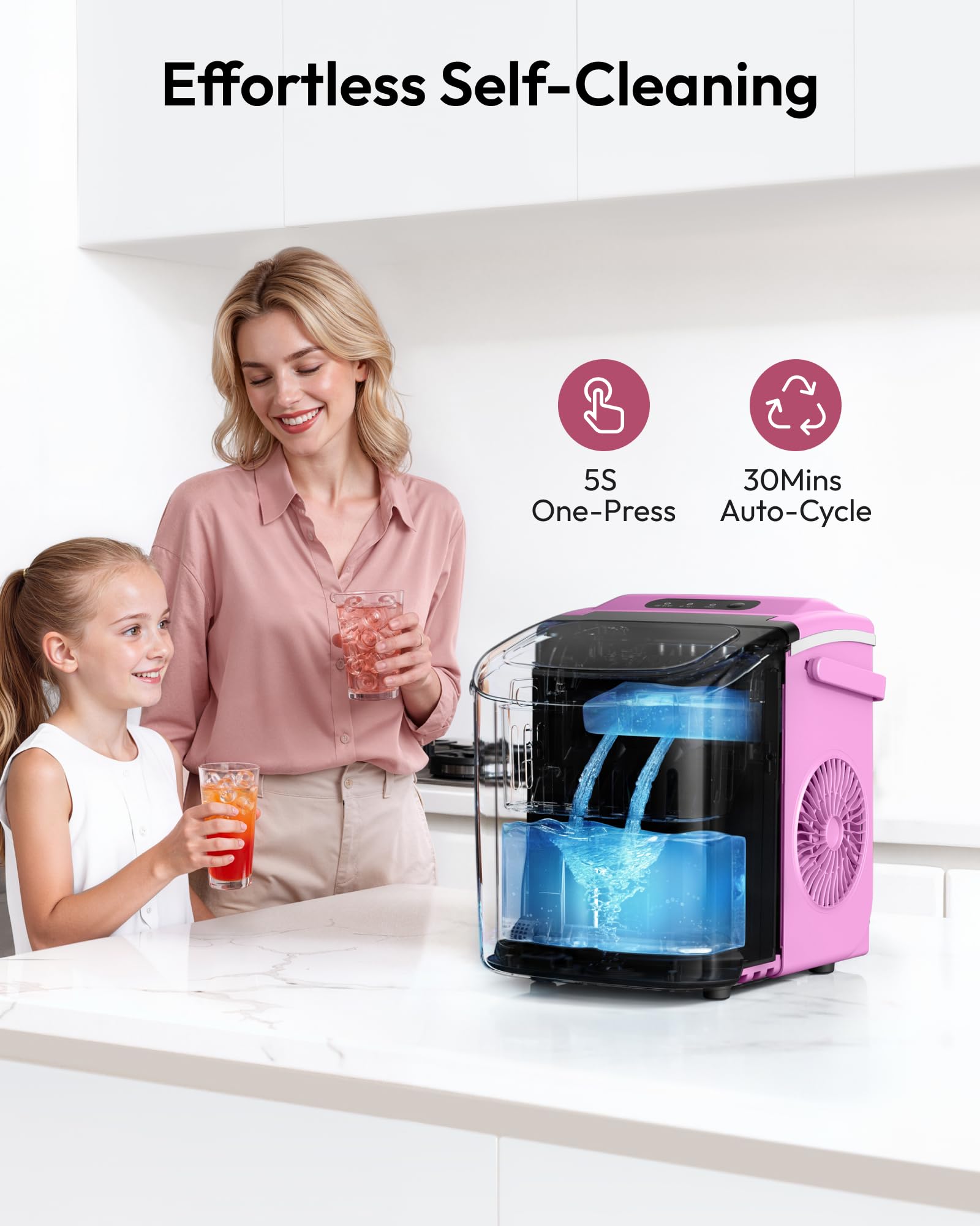 EUHOMY Máquina de hielo de banco con mango, 11,8 kg por día, 9 cubitos de hielo listos en 6 minutos, autolimpieza, para cocina, hogar, camping, caravana, fiesta, dormitorio