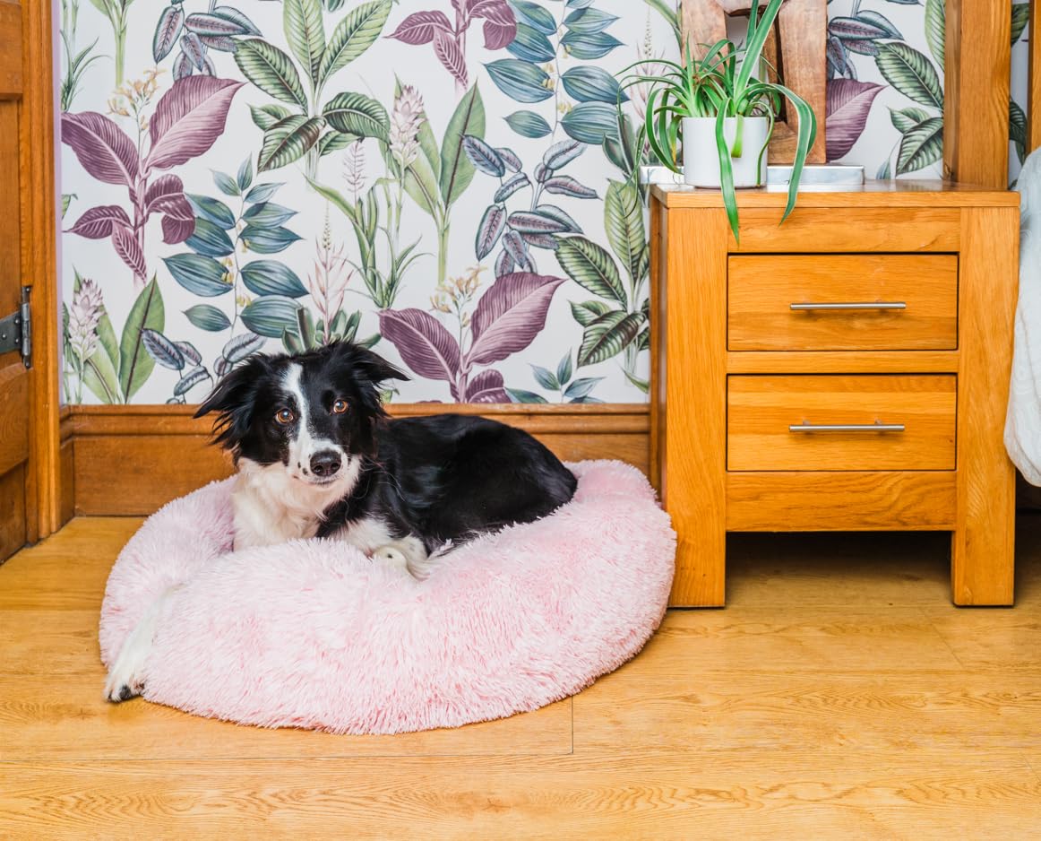 Woof & Whiskers Donut Dog Bed Pink Medium 70cm - Calming Round Plush Pet Bed for Dogs & Cats - Image 2