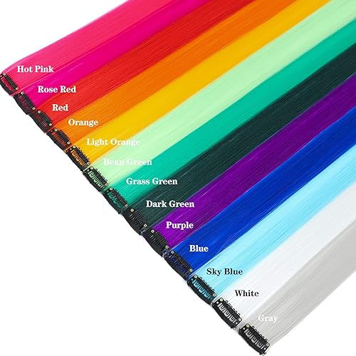 Miniatura 2 de Extensiones de cabello de colores elegantes, 13 piezas rectas con 13 colores, extensiones sintéticas con clip de 22 pulgadas, para fiestas,