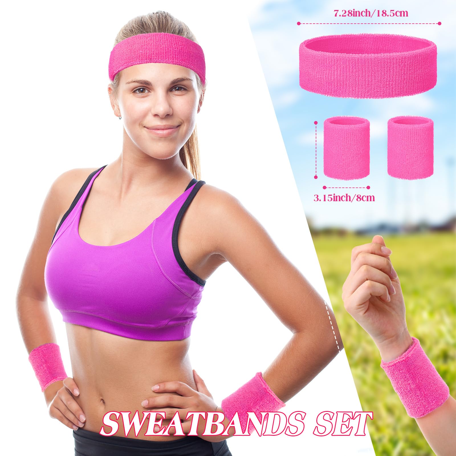 Il set di fasce per il sudore al neon include fascia per atletica, tennis, ginnastica, braccialetti internazionali, giochi sportivi, competizioni per uomini, donne, forniture per feste (neon