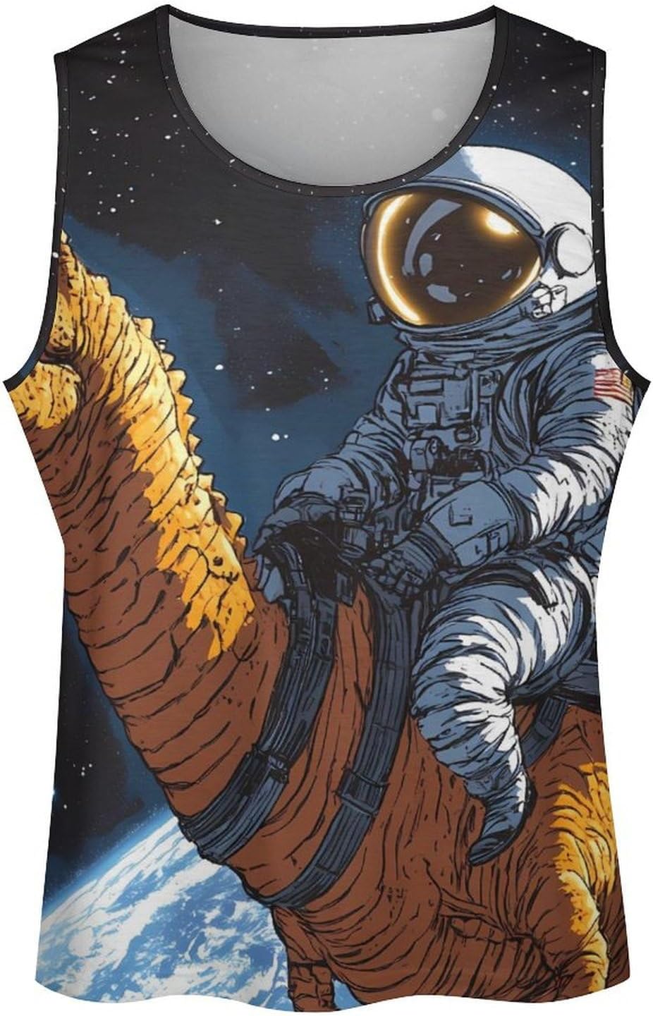 Astronaut Riding on Dinosaur Men's Activewear Tank Tops Gym Sleeveless Muscle T Shirts Workout Tees Vest