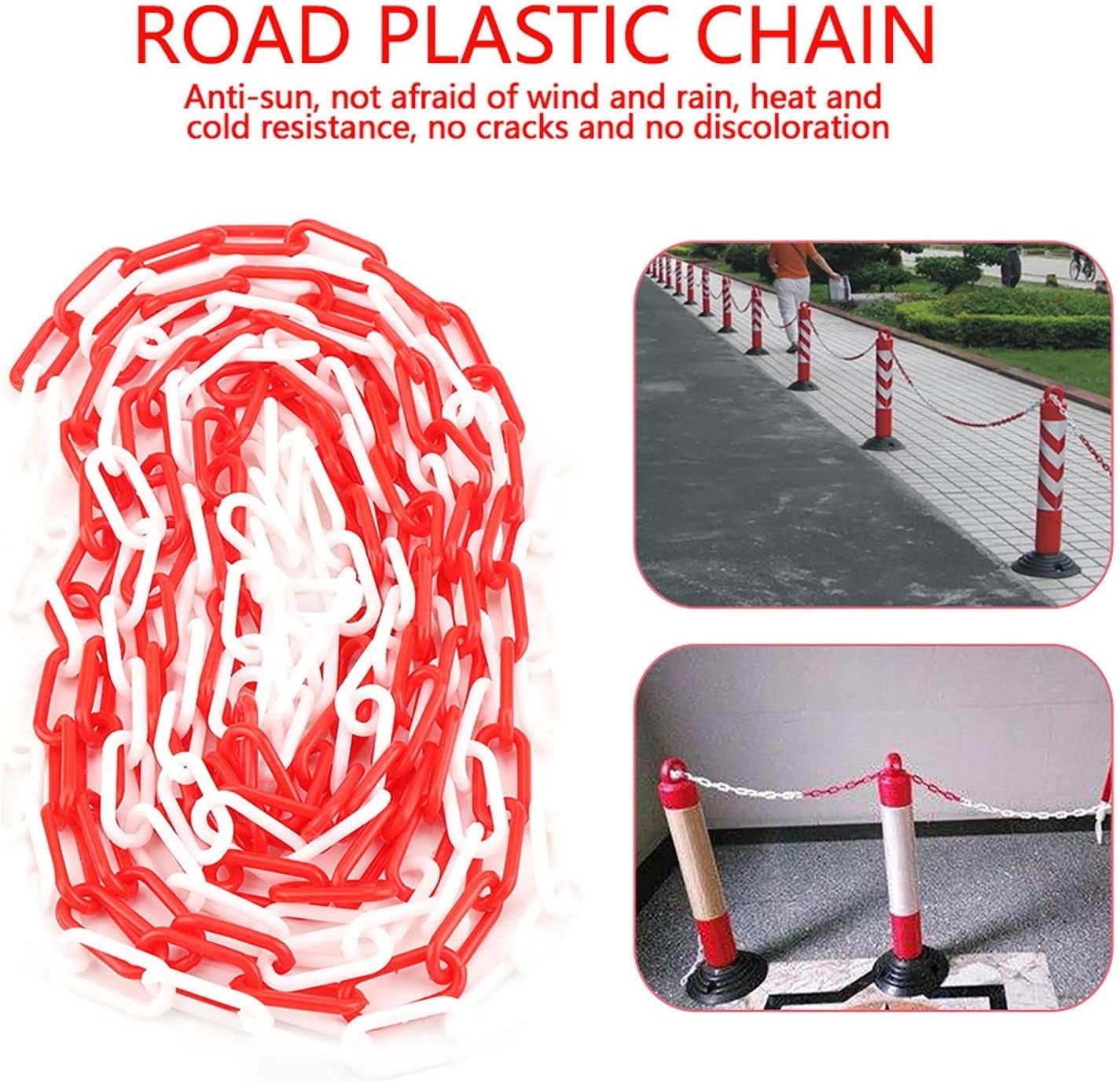 パーキングポスト、パーキングバリア、駐車場用プラスチックチェーンバリア 赤と白、2つのSフック付きプラスチックチェーンバリア、駐車場
