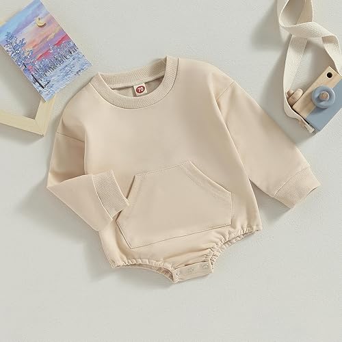 Miniatura 2 de Fsadfeas Mameluco de manga larga con bloques de color para bebé, niño, niña, con bolsillo, cuello redondo, sudadera básica para otoño e invierno