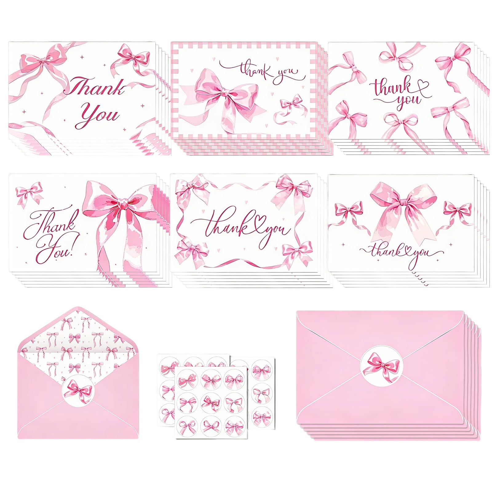 48-Piece Thank You cards with Envelopes, Pink Thank You Cards, Baby Shower Thank You Cards, Valentine Than-k Yo-u Car-ds for Wedding Party Birthday Supplies