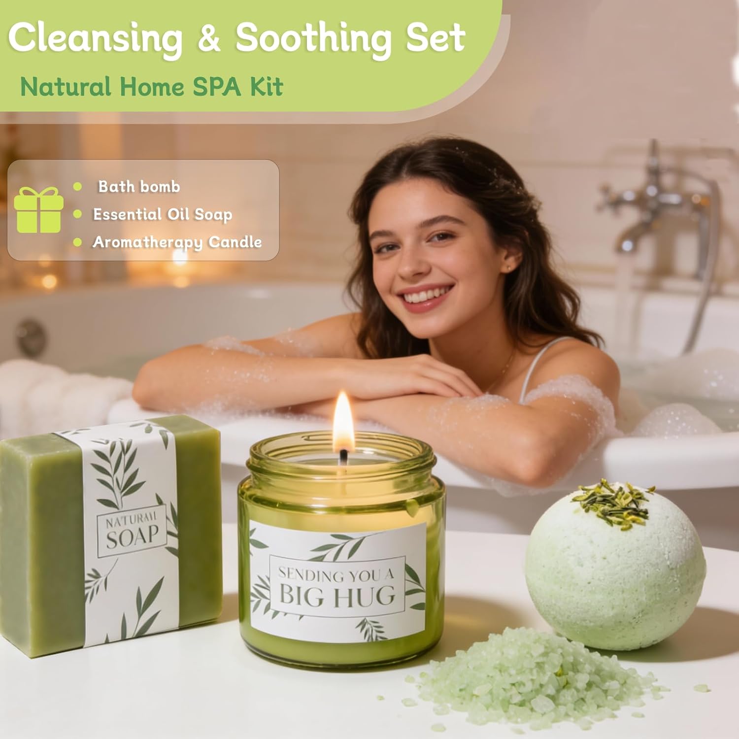 Birthday Gifts for Women 11 Pcs Self Care Baskets for Women, Christmas Thinking of You Friendship Gift Box, Candles and Bath Shower Sets for Mom Grandma Sister Friends (Sage Green) - Image 5