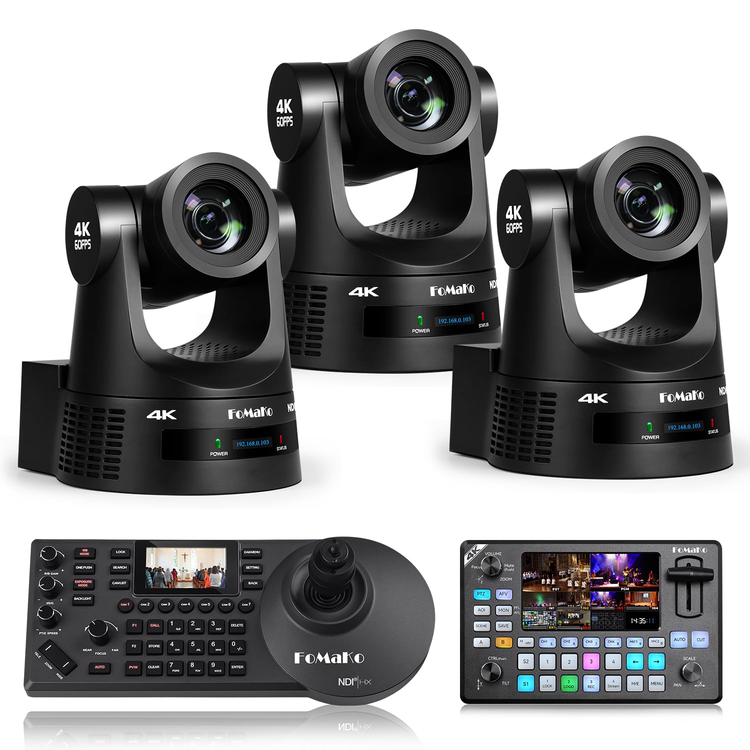 FoMaKo 4K 60fps NDI PTZ Camera, Supports NDI HX3 4K 60fps Output, 20x Optical Zoom, for ER Documentary Streams and Product Launch Events Live Streaming（K600NX3+KC602+KC608 Pro