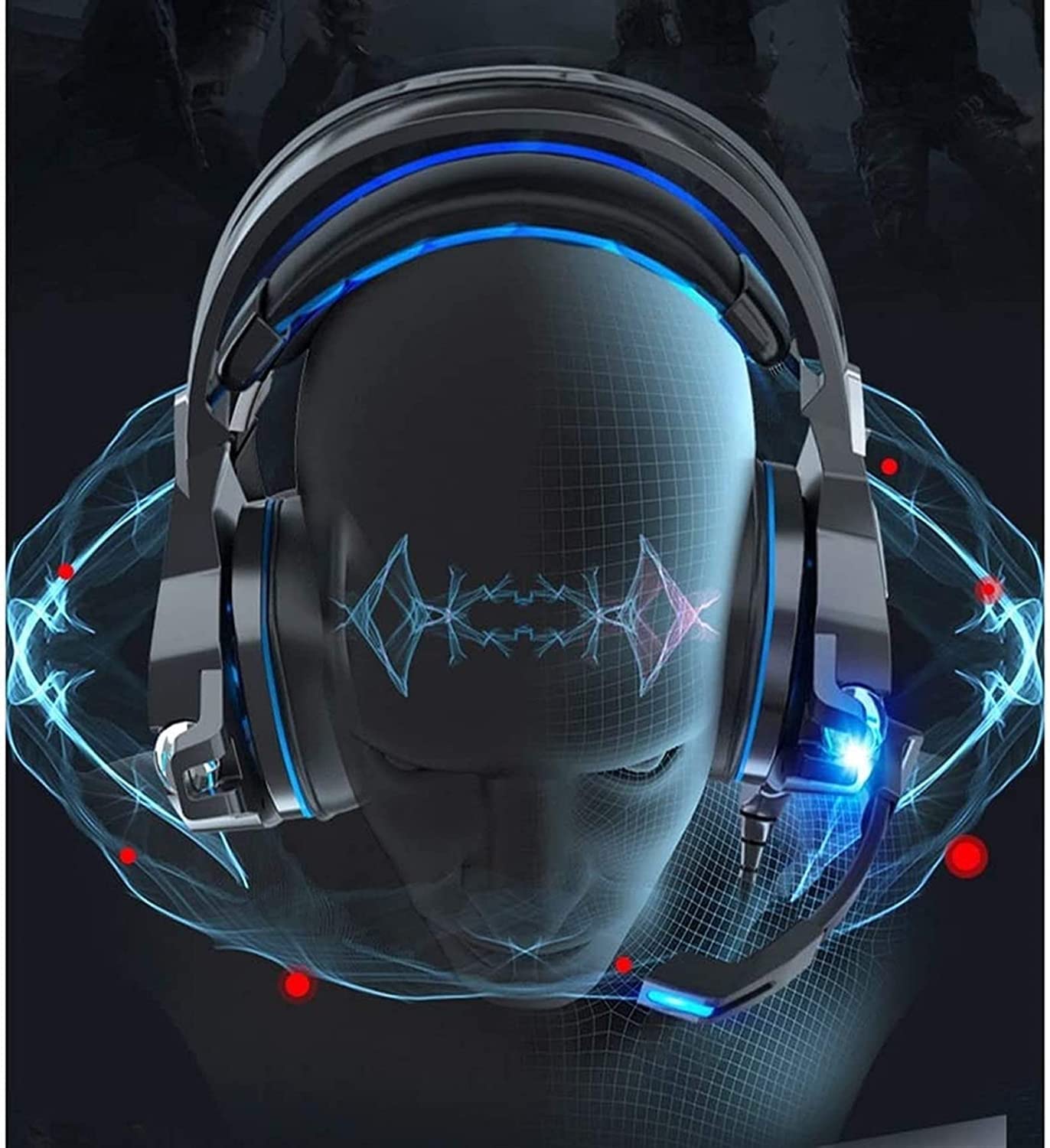 Cuffie da gioco for Xbox One, PS4, PC, cuffie da gioco over-ear con microfono a cancellazione di rumore, luce LED, surround bassi stereo, cuffie con memoria morbida for smartphone, laptop, t