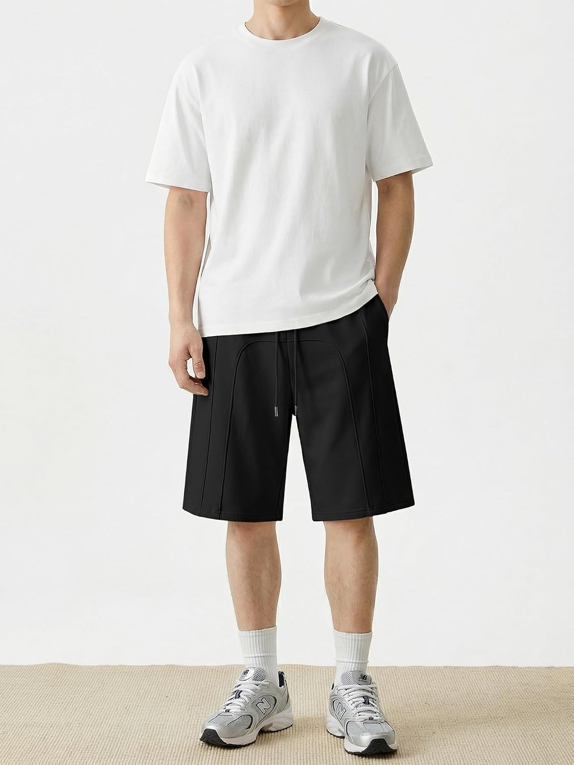 JMIERR Men's Baggy Sweat Shorts Cotton Under Knee Drawstring Shorts