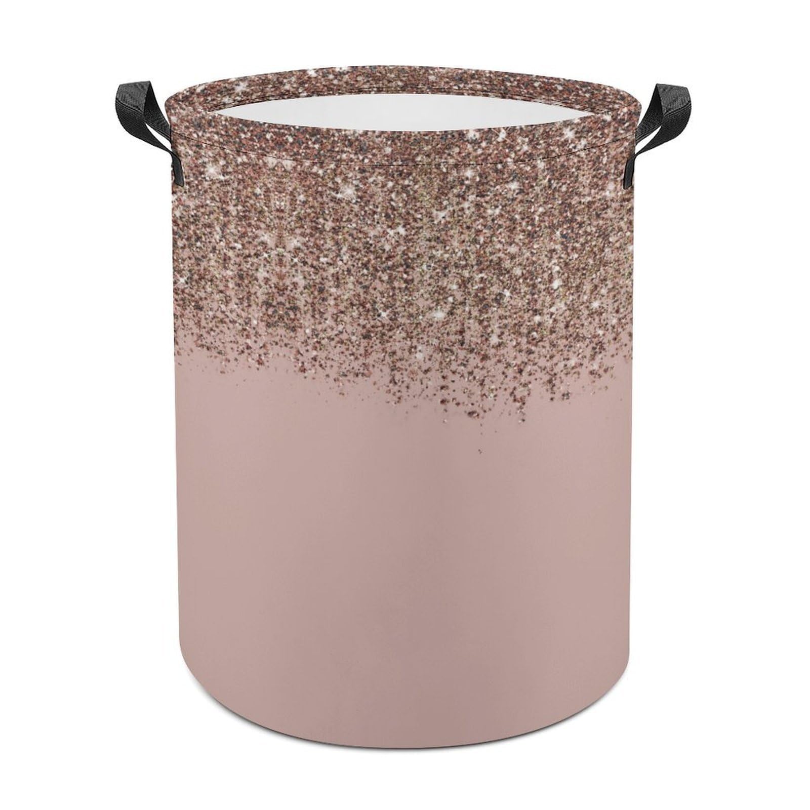 Wlntrophic Laundry Hamper, Blush Pink Rose Gold Glitter Laundry Basket, Washing Basket with Handle