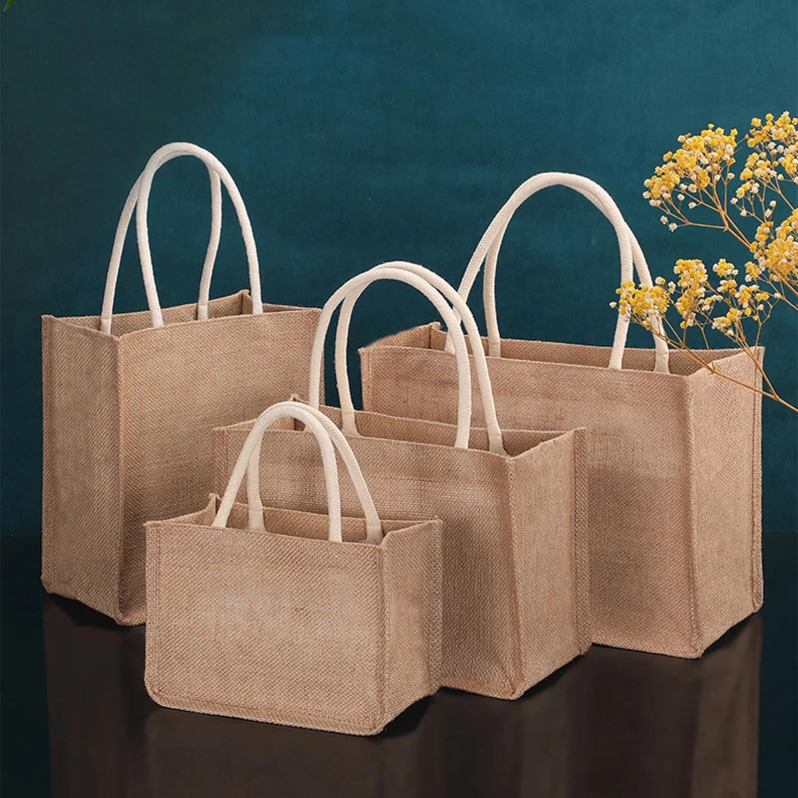 Torba na zakupy z juty, Torba z juty jutowej damska lniana Shopper duża letnia torebka plażowa przenośny uchwyt(38x27x16cm)