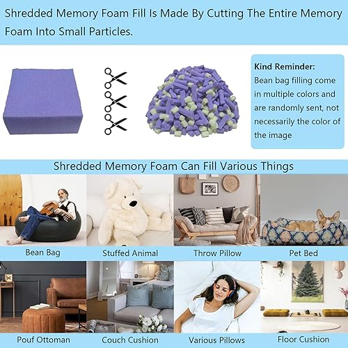 Miniatura 2 de ALLC Relleno de puf de espuma viscoelástica triturada de 10 libras, relleno de puf de alta calidad, cómodos frijoles para puf, varias almohadas,