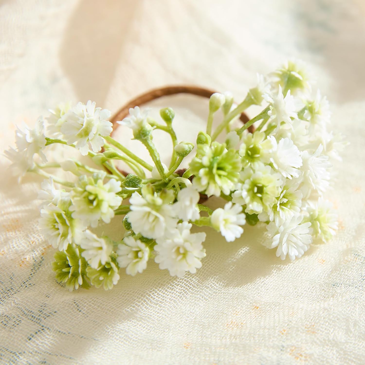Heleze Flower Napkin Rings Set of 12 - Artificial Baby's Breath Napkin Ring Holders, Boho Rustic Napkins Rings for Wedding Party Banquet Thanksgiving Christmas Farmhouse Table Decor