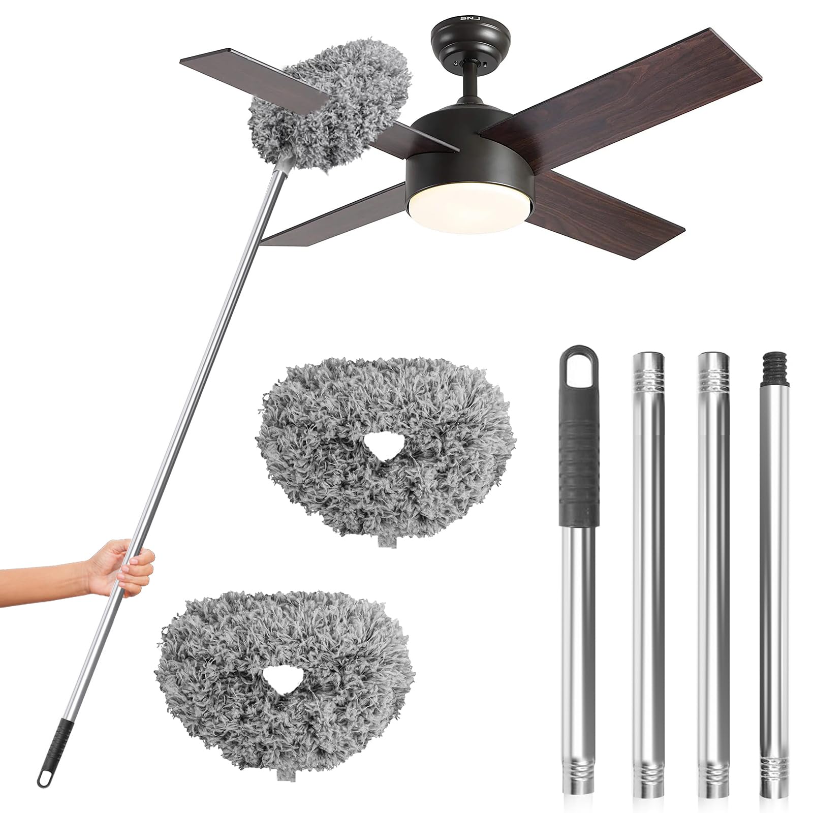 DRQ Ceiling Fan Cleaner Duster, 2 Pack Reusable Microfiber Duster with Extension Pole, 13 to 50 Inch Fan Blade Cleaner, Removable Dusters for Cleaning Walls Bookshelves Door Window Top (Grey)-image-20