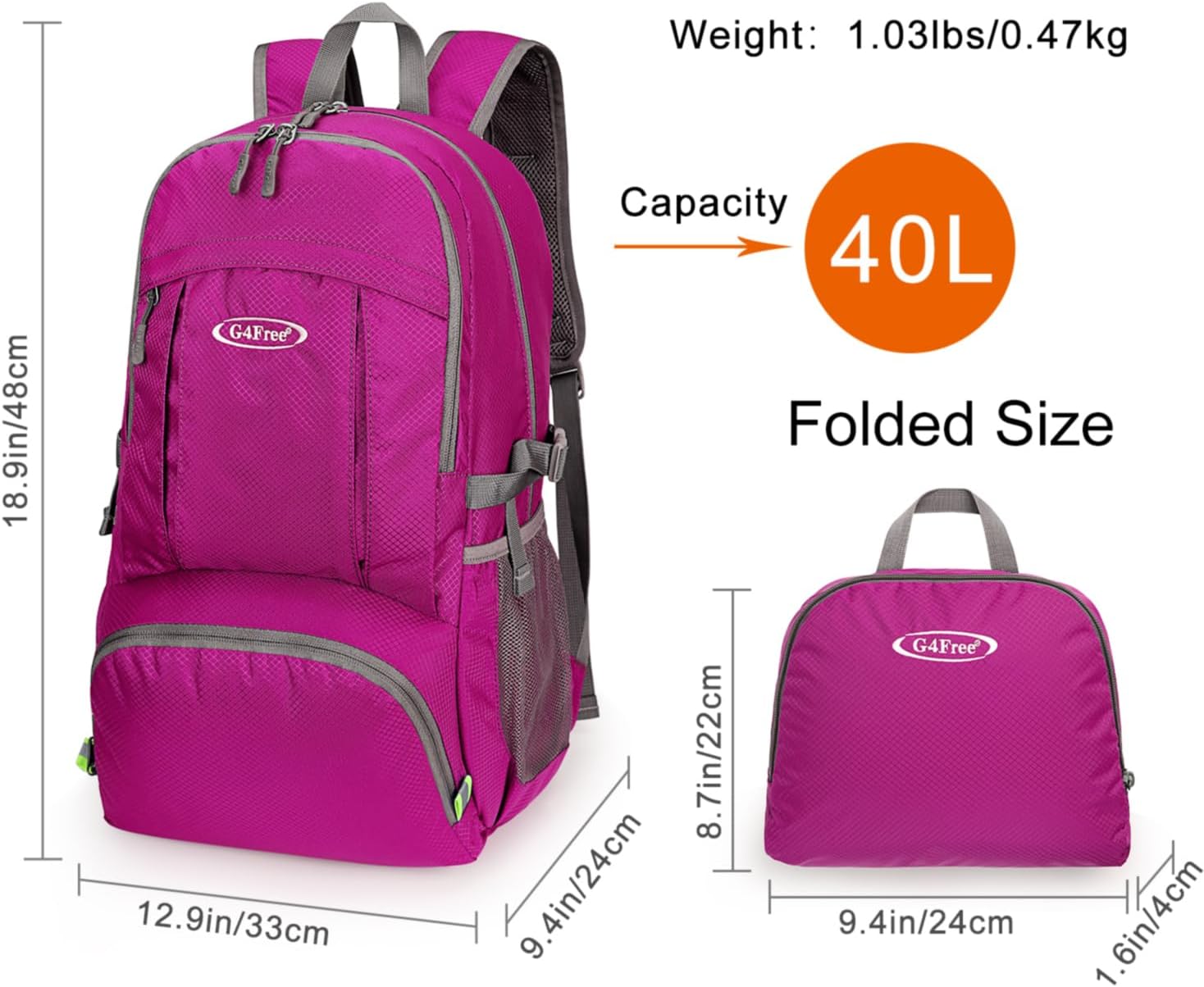 G4Free 40L Lightweight Packable Hiking Backpack, Waterproof Travel Daypack - Image 5