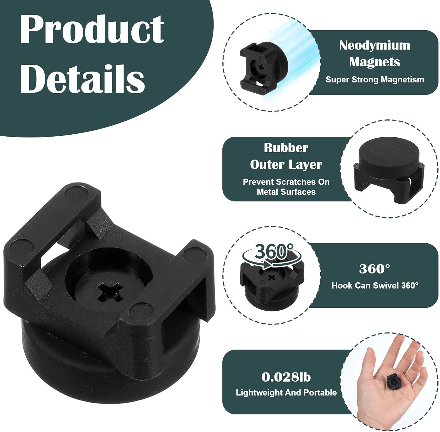 20 Pcs Magnetic Zip Tie Mount Base, Black Magnetic Cable Clip, Multipurpose Cable Ties Management Base Electrical Supplies for Wire Cables Management Bases (22 mm)