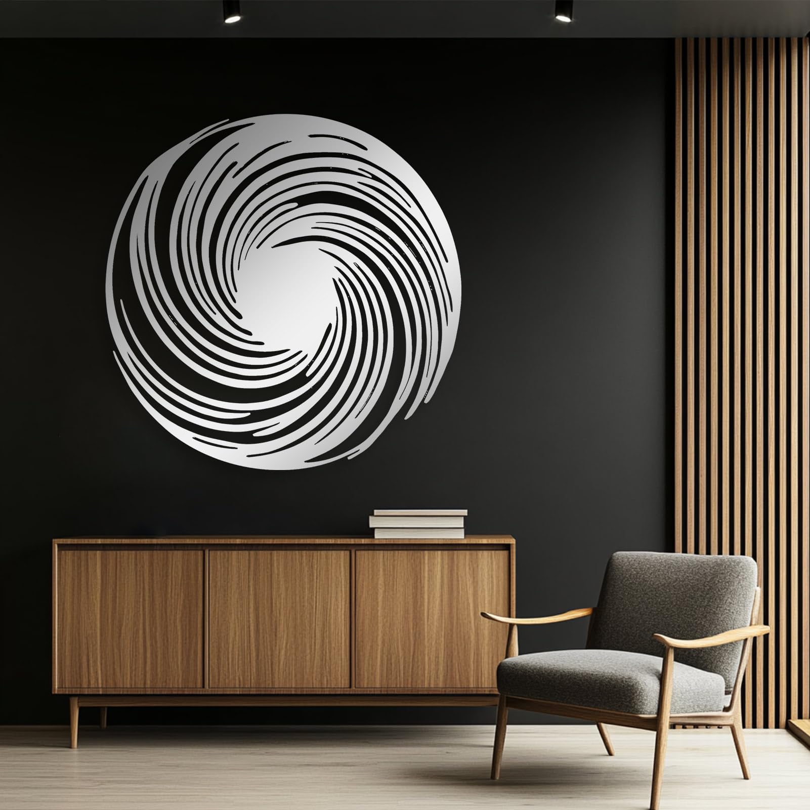 Décoration murale en métal noir ronde et moderne pour le salon