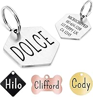 Vista 1 de Ultra Joys Etiquetas para perro personalizadas, etiquetas personalizadas grabadas en la parte delantera y trasera, acero inoxidable, hexagonal