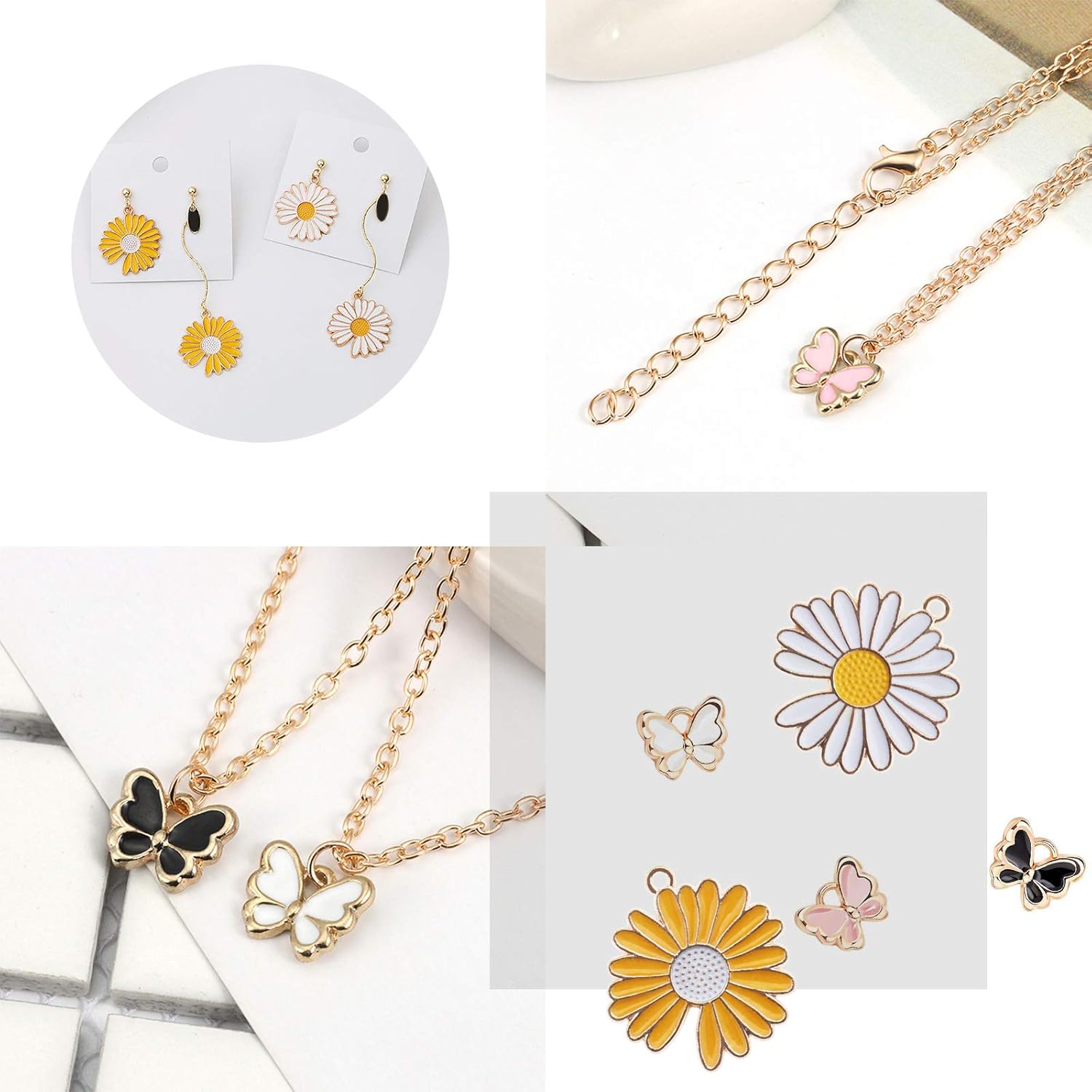 SING F LTD 48Pcs Butterfly Daisy Flower Mixed Enamel Pendants Alloy Assorted Charms Set Craft Supplies For Necklace Bracelet Ankle Earring Jewelry DIY Making - Image 3