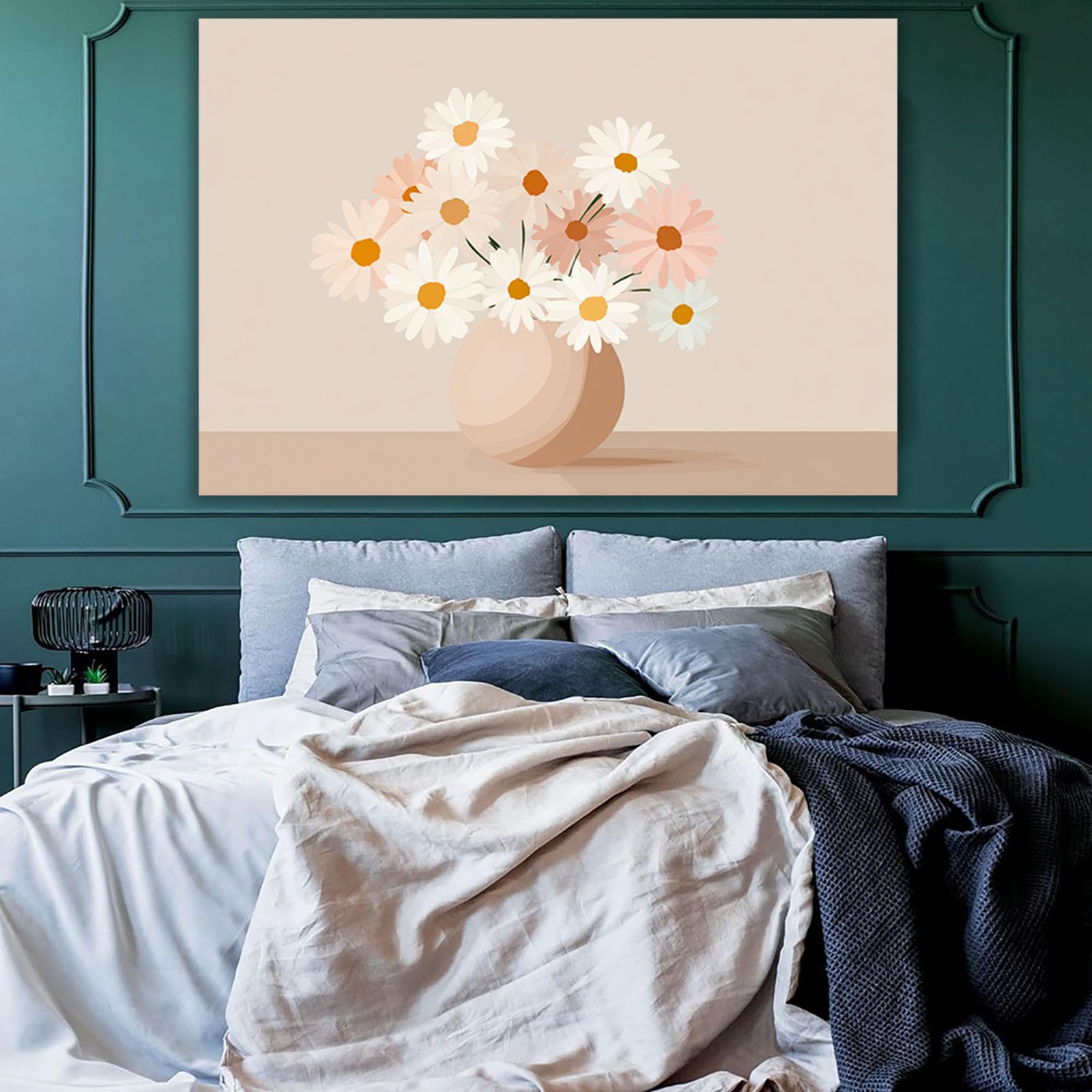 ZAMAEIU Semplice arte botanica Stampe su Canvas Margherite fresche per Camera da Letto Agriturismo Soggiorno Bagno(Bianco)-80x120cm Non incorniciato