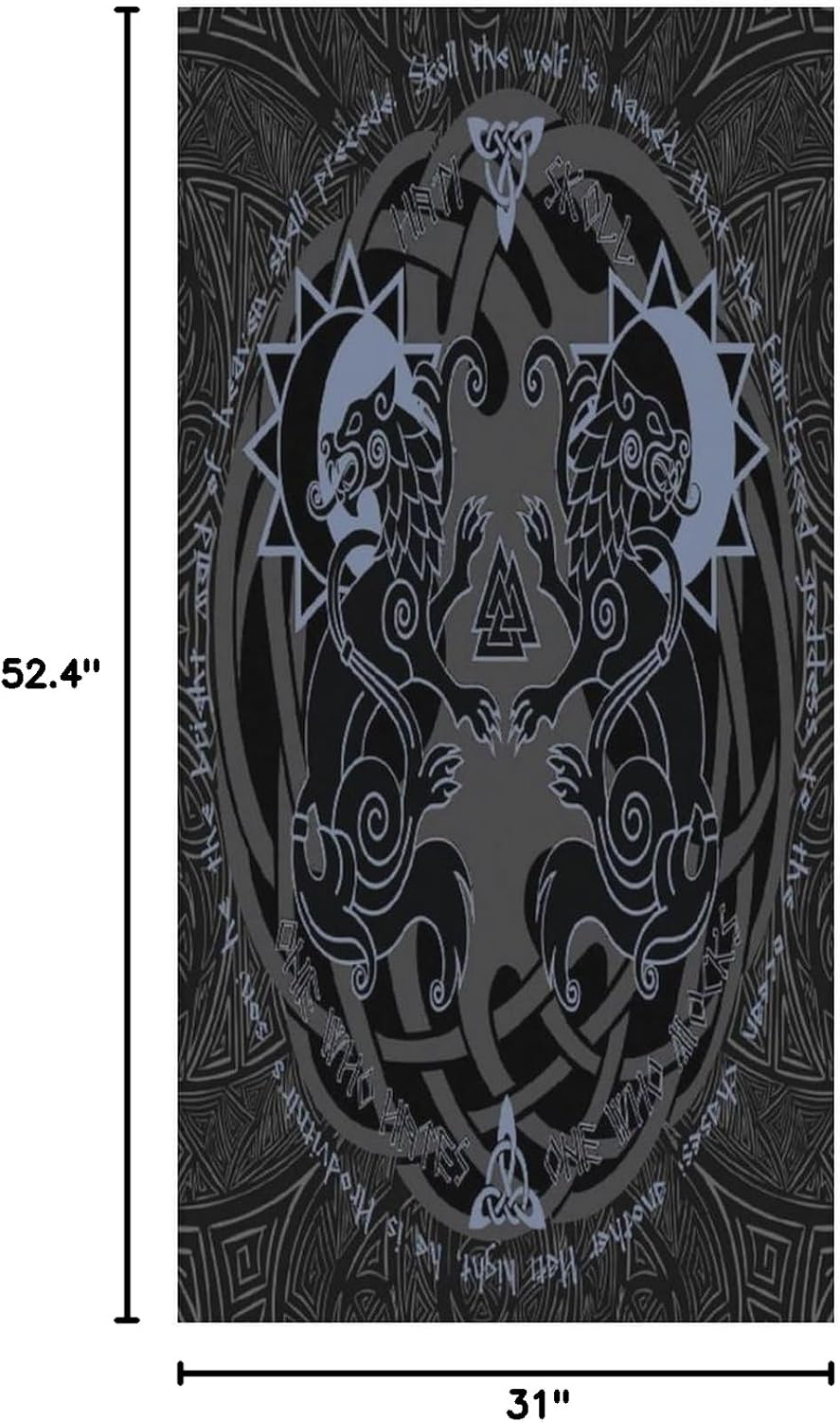 Watercolor Viking Mythology Totem Print Oversized Beach Swim Towel Portable,Cool Mid Century Norse Viking Theme Beach Towels for Traveling Camping Hotel Towels 63"" L X31 W, 160x80cm