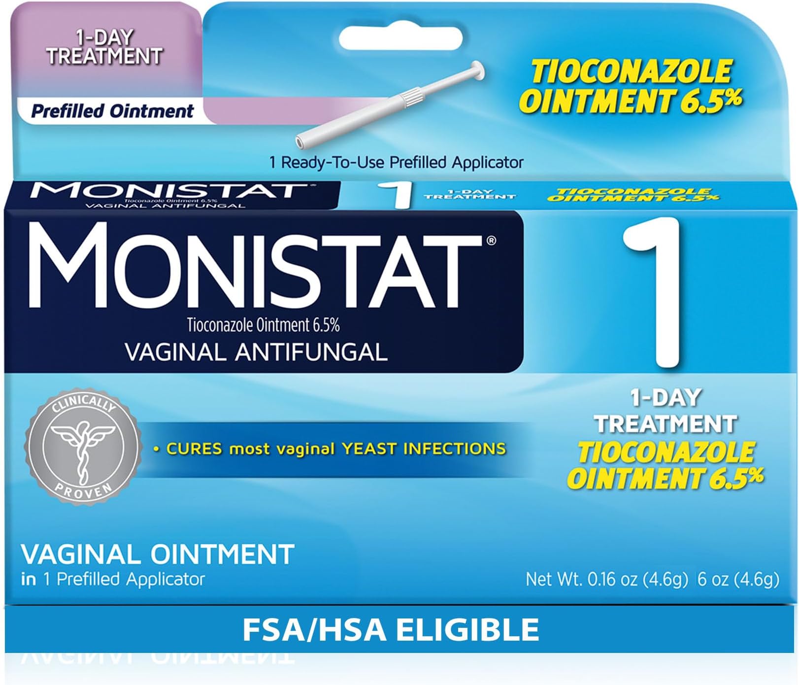 1-Dose Yeast Infection Treatment For Women, 1 Prefilled Tioconazole Ointment Applicator