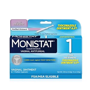 Monistat 1-Day Yeast Infection Treatment for Women 1 Pre-Filled Tioconazole Cream Applicator Fast-Acting Relief for Vaginal Itching