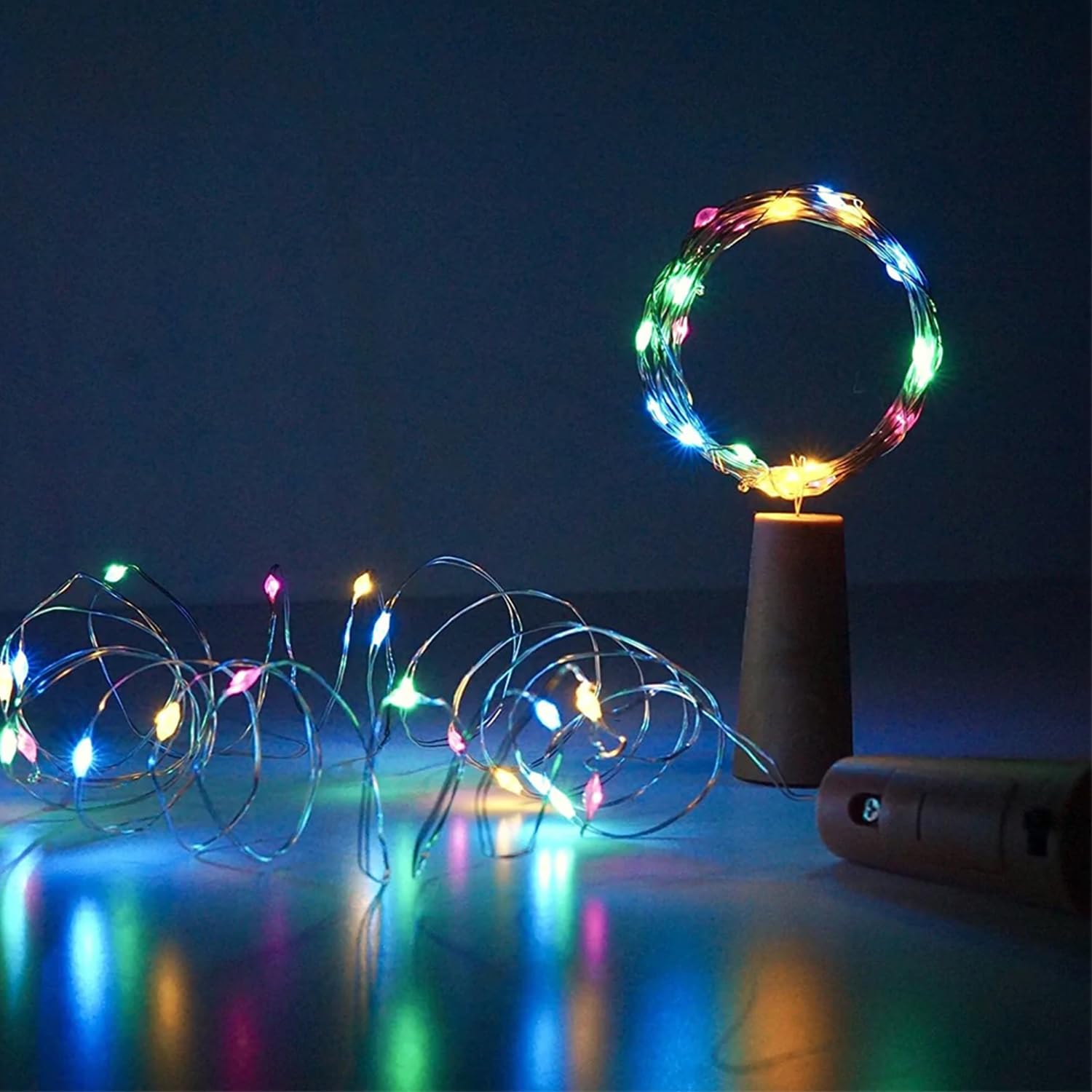 Lexton 20 LED Wine Bottle Cork Lights Copper Wire String Lights (Multicolor, Pack of 2)