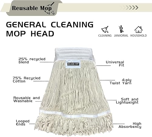 Miniatura 35 de Cabezal de trapeador de limpieza industrial húmedo de alta resistencia, repuesto de cabezal de trapeador de algodón perfecto, lavable de algodón