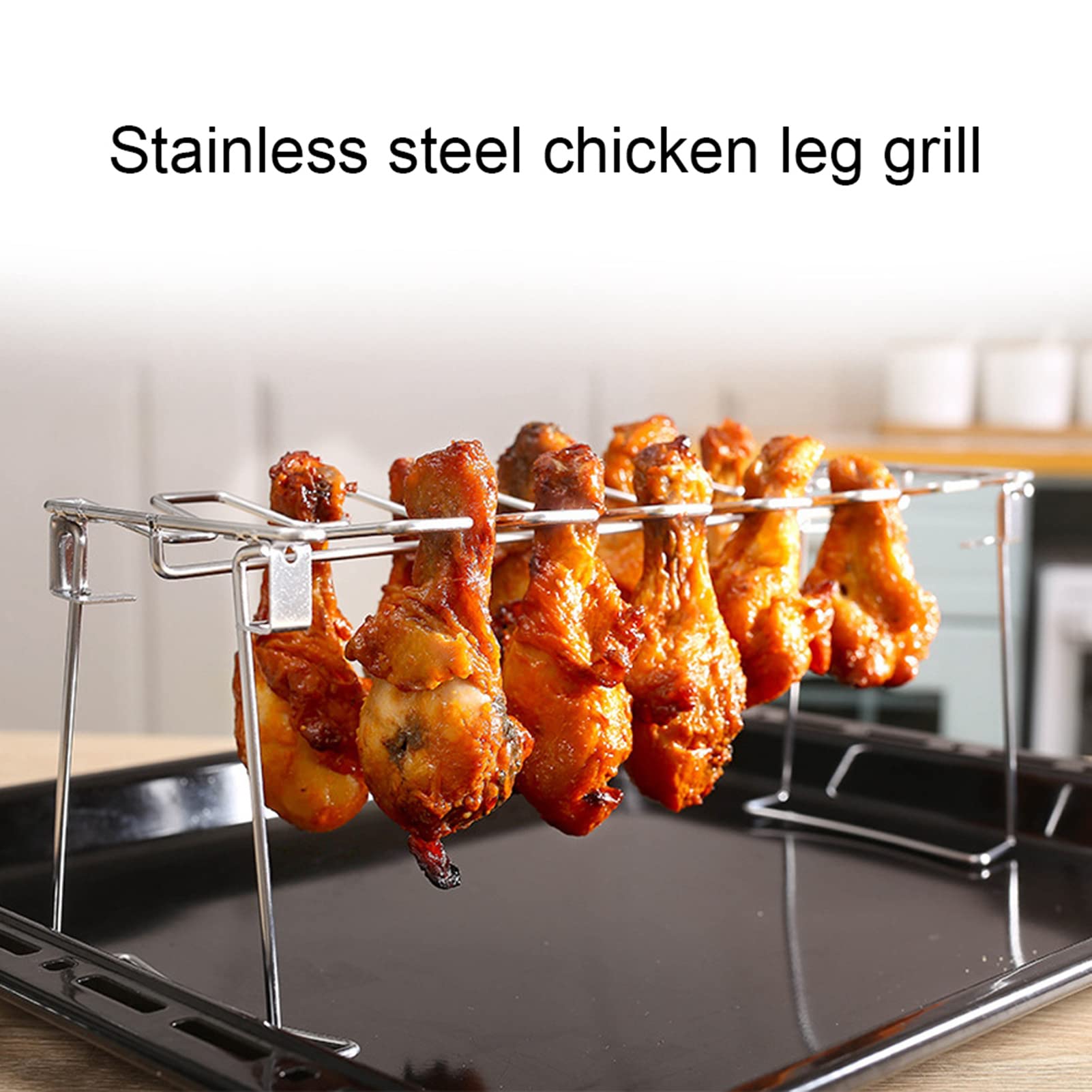 Gavigain 2Pcs Chicken Leg Wing Rack,Folding Barbecue Oven Roaster Stand Stainless Steel Chicken Leg Rack Drumstick Holder for Home